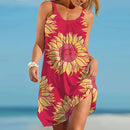 the SUNFLOWER - Summer Sunflower Beach Dress 3D Print Vacation Party Sundress Casual Sleeveless Beachwear Dress