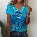 the DEEP DIVE - Summer 3D Print Sea Turtle V-Neck Oversized T-Shirts for Women