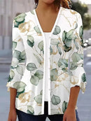 the VINTAGE BOHO - Women's Spring/Autumn Vintage Floral Print Knitted Cardigan Fashion Elegant V-Neck 3/4 Sleeve Tunic Sweater Coats