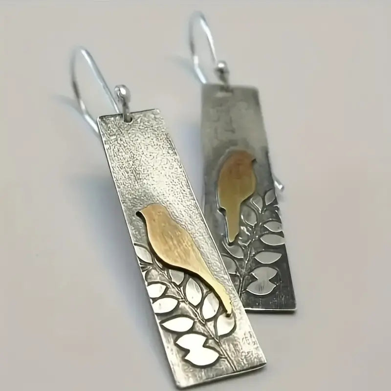 the BIRD WATCHER - Delicate Earrings for Women Square Bird Animal Silver Color Metal Inlaid Dangle Earrings Jewelry Trendy Female Gift