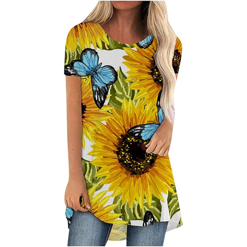 Fashion Butterfly Floral T-Shirts Gradient 3D Print Women Oversized Streetwear T Shirt Tunic Tops Harajuku Female Tees Clothing