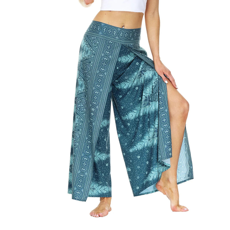 Women's Casual Soft Slit Leg Pants, Harem Dance, Beach Boho Baggy Yoga Pants, Lady Loose Wide Leg Wrap Long Pants, Summer