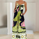 the DECO BOHO - Fashion High Street Printed Jumpsuit Summer Hollow Tie Up Beach Romper Casual Sleeveless Pocket Wide Leg Playsuit