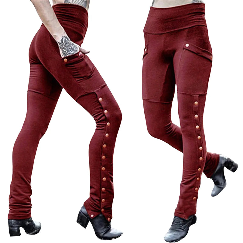 Pants Costumes for Women Medieval Gothic Steampunk Rivet Split Leg Pants Elastic Pocket Pencil Pants Female Clothes