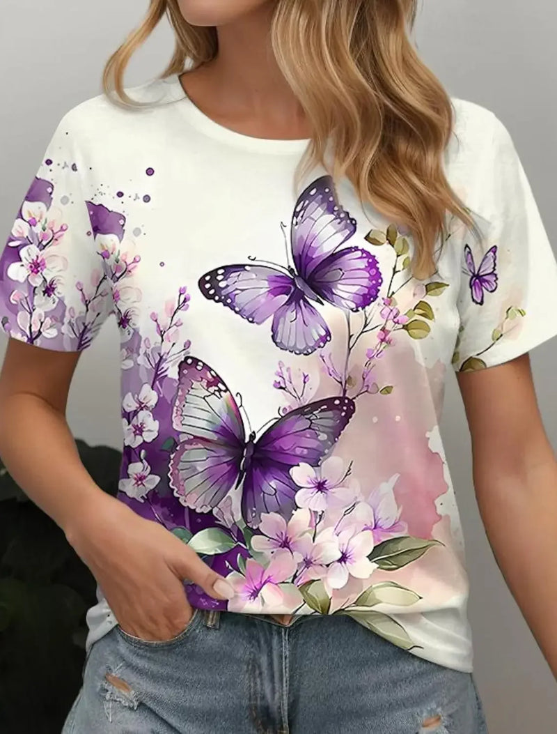 Women's T-shirt Summer New Butterfly Patterns Short Sleeve Fashion Sexy Girls Clothes Y2k Print Tees Casual Wowen's Clothing