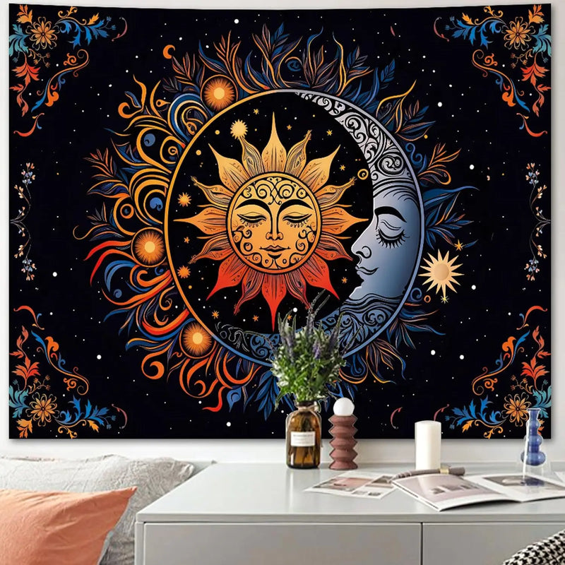 the SUN & MOON - Bohemian Mandala Sun/Moon Retro Tapestry Home Decor, Room Decor Wall Tapestry Art Cloth, Wall Hanging TapestrIes