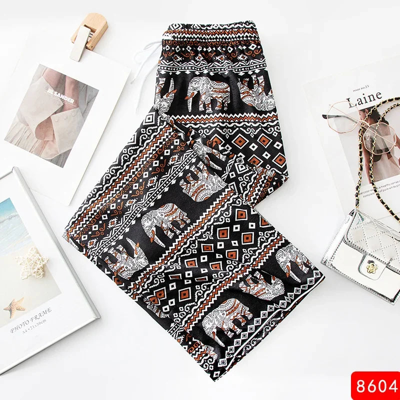 Women Wide Leg Pants High Waist Elephant Print Pant Summer Thin Straight Trousers Casual Bottoms Female Clothing 2023 Fashion