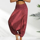 the HAREM BOHO - Bohemian Yoga Pants Hippy Harem Smocked Waist Trousers Flowy Loose Boho Pants