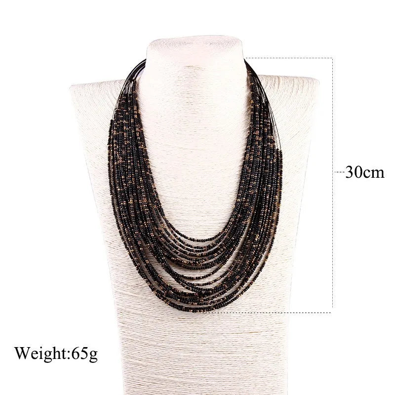 the BEADED STRANDS - African Acrylic Beads Jewelry Sets Bohemia Multi-in-One Necklace Women's Fashion Statement Multilayer Necklace Jewelry