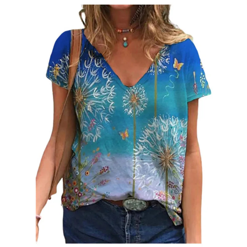 Oversized Summer Women Tops Fashion Short Sleeve 3d Flower Print Beauty T Shirt Streetwear Loose Harajuku Casual Female Clothing