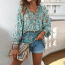 the BAGGY BOHO - Boho Floral Blouse V-Neck Tassel Long Sleeve Bohemian Summer Fashion Shirt for Women