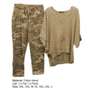 the CAMO SET - Tops/Pants Set Comfy Cotton Blend Quarters-Sleeve Breathable Elastic Waist Outfit Suit Shirt/Pants Set