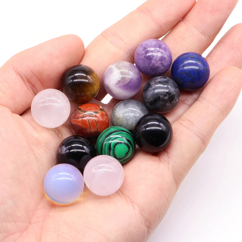 5PCS / Set Mini 16mm Natural Stones Crystals Round Ball Healing Reiki Amethyst Rose Quartz Energy Chakra Globe Beads Specimen