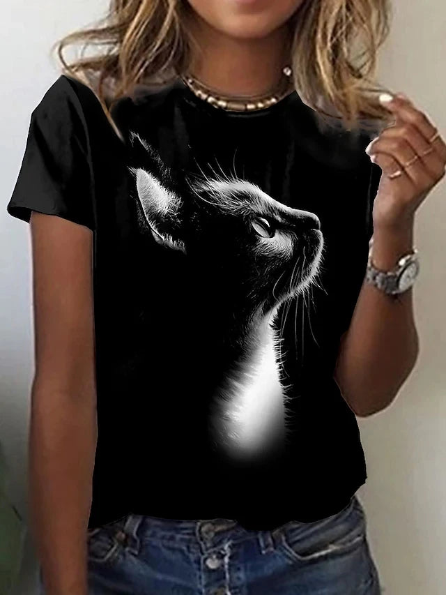 New Summer 3D Printing T-Shirt for Women Cute Cat Fashion Tee 2022 New Harajuku Animal Short Sleeve Oversized Clothing Camiseta