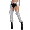 the CHAPS - Women's Festival Rave Pants Chaps Sexy Bottomless Hollow Out Patchwork Solid Loose Fit Buckle Trousers for Club Wear