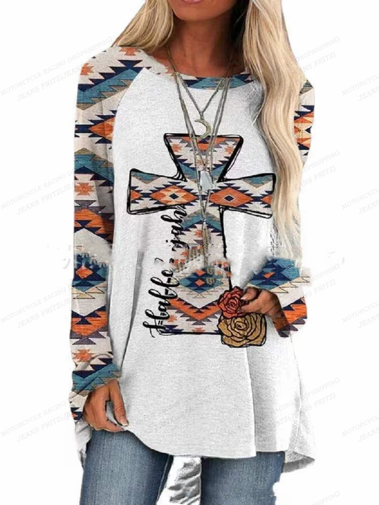 Womens T-shirt Native T shirt Women Fashion T-shirts Indian Style Tshirt Tunic T Shirt Long Sleeve Tops Tees Ladies Tops Vintage