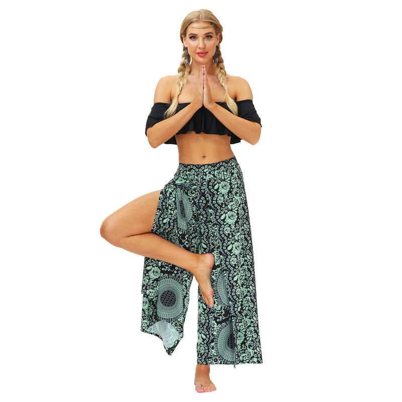 Women's Casual Soft Slit Leg Pants, Harem Dance, Beach Boho Baggy Yoga Pants, Lady Loose Wide Leg Wrap Long Pants, Summer