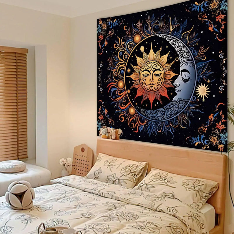 the SUN & MOON - Bohemian Mandala Sun/Moon Retro Tapestry Home Decor, Room Decor Wall Tapestry Art Cloth, Wall Hanging TapestrIes