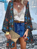 the BOHO CARDIGAN - Vintage Bohemian Floral Printed Summer Beach Long Sleeve Kimono Cardigan Open Up Cover Top