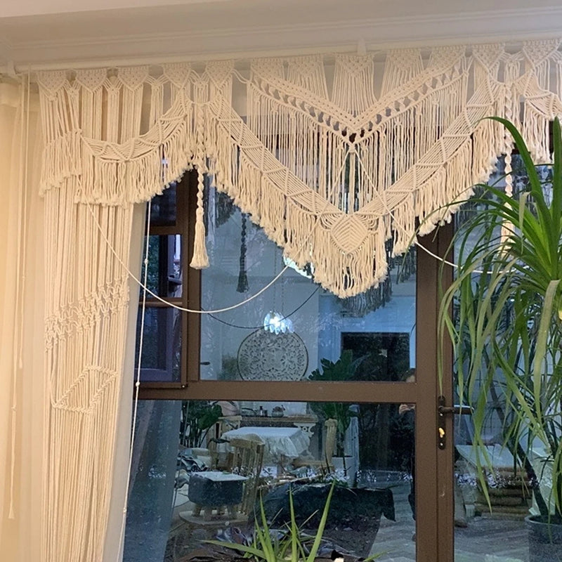 the BOHO CURTAIN - Nordic Handmade Cotton Wall Hanging Tapestry, Macrame Wedding Backdrop Curtain, Bohemia Tassel Wall Art, Boho Home Decor