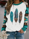 Ethnic Feather 3d Print Crew Neck Hoodie Women Fashion Casual Vintage Hoodies Women Sweats Hooded Coat Clothes Femme Sudadera