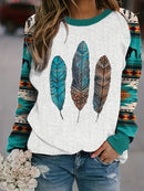 the BOHO FEATHERS - Feather 3D Print Crew Neck Fashion Casual Vintage Sweatshirts Pullovers