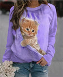 the SNUGGLE PET - Cute Sleeping Cat 3D Print O-Neck Fashion Graphic Hoodies Women Sweatshirts/Pullovers
