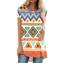 the TRIBAL - Western Aztec 3D Print Short Sleeve Oversized Tunic Tops for Women