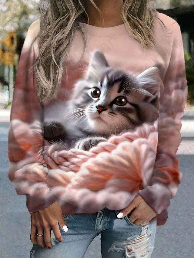 Sleeping Cat 3d Print O-Neck Hoodie Women Fashion Cute Graphic Hoodies Women Sweats Outwear Coat Sportwear Clothes Sudadera Lady