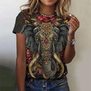 the SAGE - Women's Fashion Vintage Elephant Pattern 3D Printed Short Sleeves Round Neck Tops T-Shirts