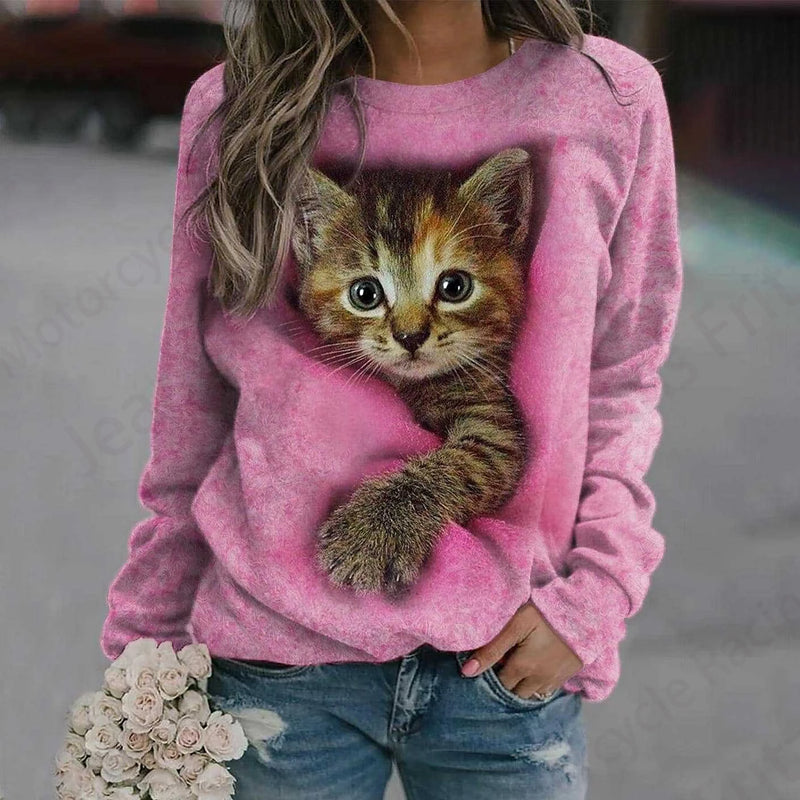 Sleeping Cat 3d Print O-Neck Hoodie Women Fashion Cute Graphic Hoodies Women Sweats Outwear Coat Sportwear Clothes Sudadera Lady