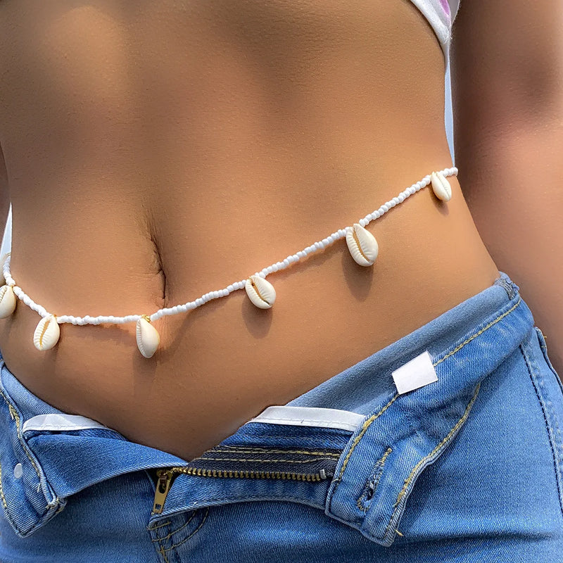 the BEACH BODY - Sexy Handmade Color Beads Shell Waist Belly Belt Chain, Natural Stone Belly Chains, Boho Body Jewelry