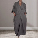 the WRAP BOHO - Spring/Fall Maxi Robe Baggy Cross V Neck Large Pocket Retro A-Line Bohemian Maxi Dress