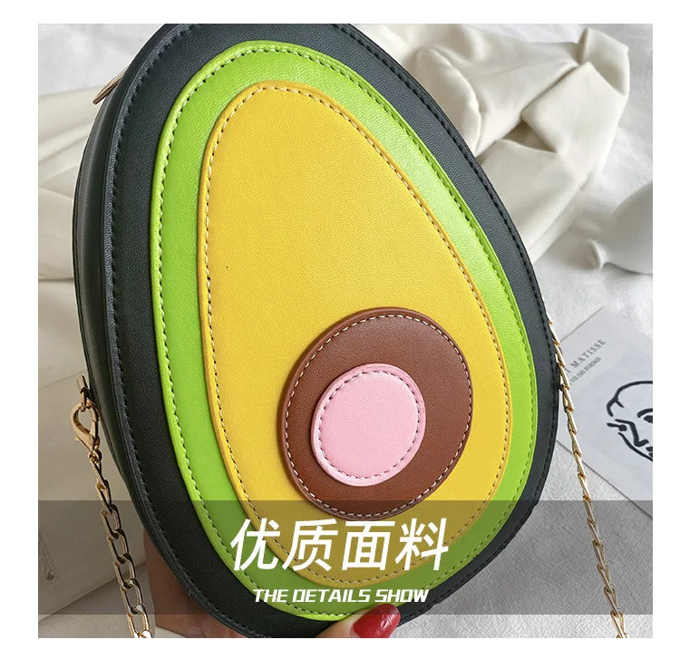 the AVOCADO - Summer Fruit Purses/Handbags for Women, Cute Girls Chain Shoulder Bag Round Leather Small Crossbody Bag Novelty Purse