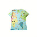 the ATLAS - Women's World Map Pattern Print Casual O-Neck Loose Short Sleeves T-Shirts