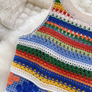 the HIPPIE BOHO - Bohemian Rainbow Knit Hooked Flower Hollow Out Sleeveless Summer Beachwear Colorful Camis