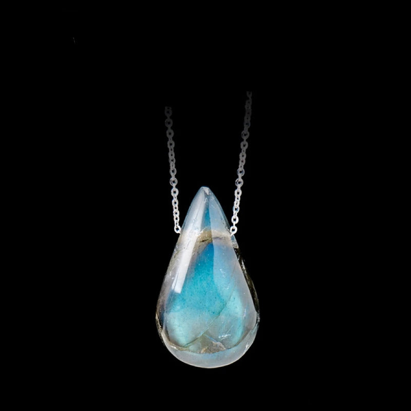 the TEARDROP - Nature Labradorite Drop Blue Flash Unique Gemstone Pendant Gift