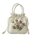 the SATCHEL - Retro Elegant Satin Silk Embroidery Totes for Women, Floral Drawstring Handbag, Woman Purse/Wallet Small Tote Bags