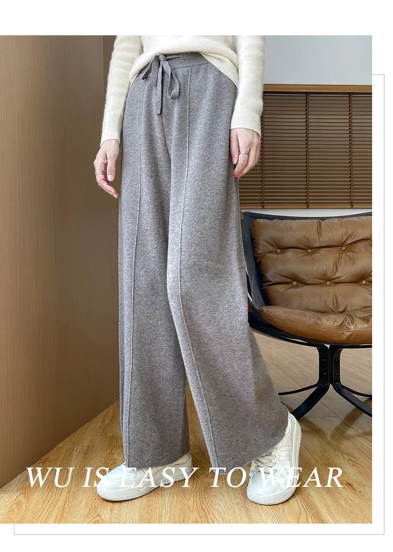 2024 Autumn/Winter New Knitted Women's High Waist Pants,Casual And Loose.  Straight Leg, personalized Floorpants With Elasticity