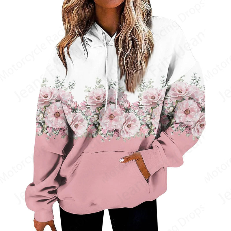 Floral 3d Print Graphic Hoodie Women Fashion Hoodies Sweatshirt Women Sweats Oversized Coat Heart Sweatshirt Pocket Pullovers