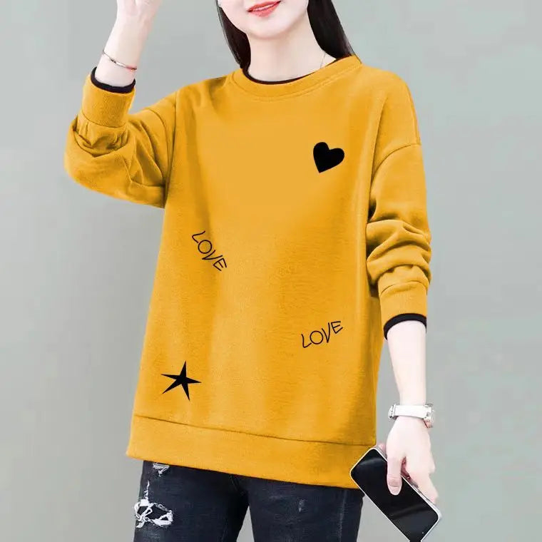 Commuter Women's Clothing Pullover Letter Printing Lantern Long Sleeve Hoodies Casual Loose Spring Autumn Round Neck Tops