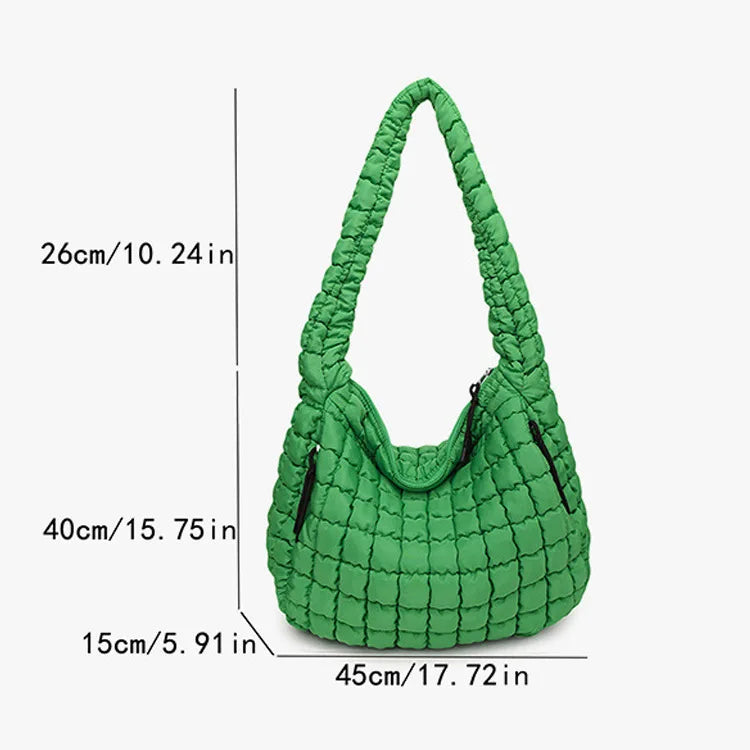 the PUFFY BOHO - Casual Ruched Hobos, Women Shoulder Bags, Quilted Padded Crossbody Bag, Large Capacity Nylon Puffer Tote Bag, Big Shopper Purses