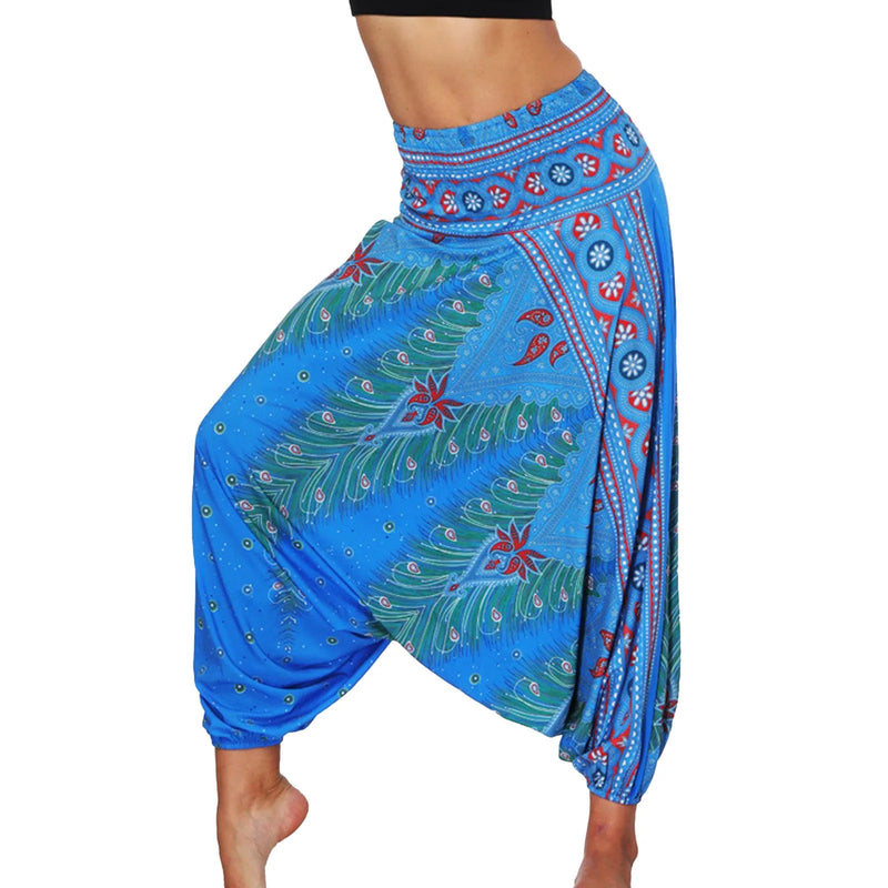 2024 Summer New Women'S Bohemian Yoga Pants Hippy Harem Smocked Waist Trousers Flowy Loose Beach Pants Women Rayon Pantalones