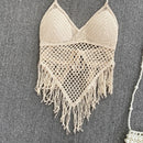 the BOHO CAMISOLE - Knitted Tassels Hollow Out Bohemian Style Sleeveless Sexy Corset Crop Tops Beach Tank Top Camisole