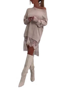 the FANCY FRINGE - Fashionable Casual Lace Slit Mid-Length Loose Pullover/Sweatshirt for Women