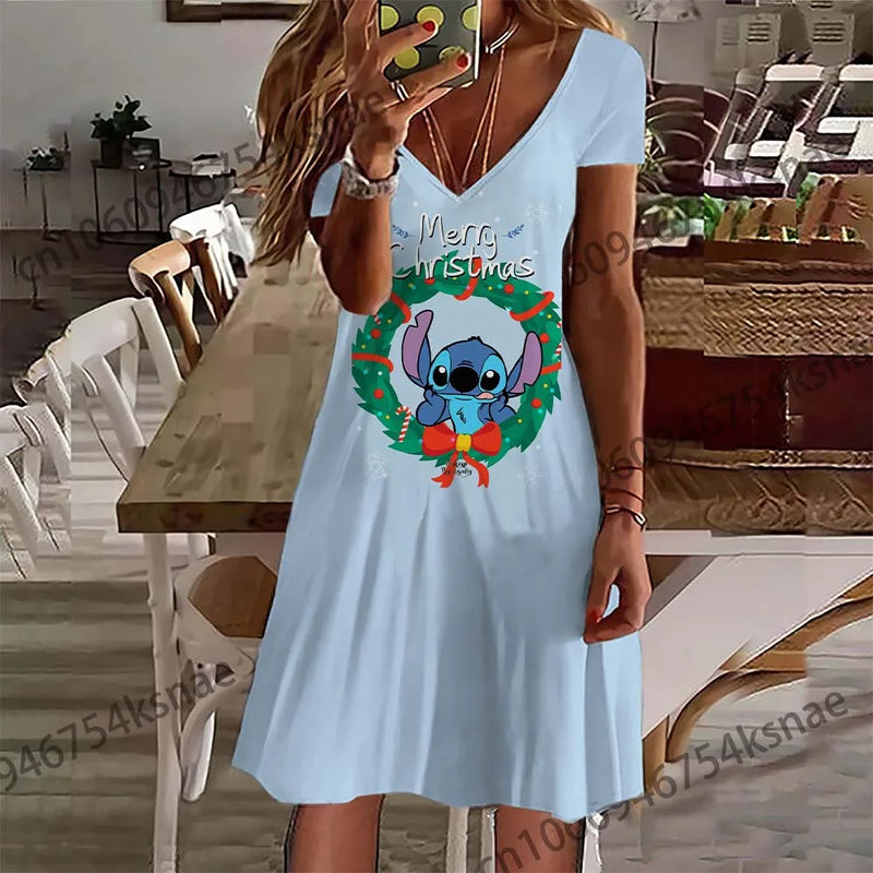 Disney   V Neck Women's Clothing Summer 2024 Dresses Verano White Dress Women Elegant Luxury Skirt Evening Gown Sexy Woman Dress