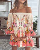the BONFIRE BOHO - Women's Sexy Summer Off Shoulder Floral Blouses Boho Casual Backless Slash Neck Mini Sundress