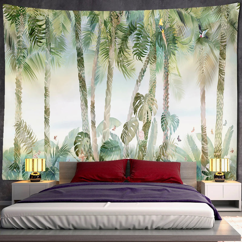 the JUNGLE - Tropical Plants Banana Leaf Tapestry Wall Hanging, Boho Home Room Decor