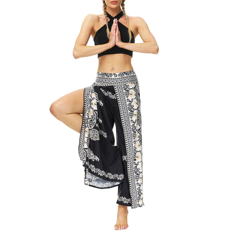 Women's Casual Soft Slit Leg Pants, Harem Dance, Beach Boho Baggy Yoga Pants, Lady Loose Wide Leg Wrap Long Pants, Summer