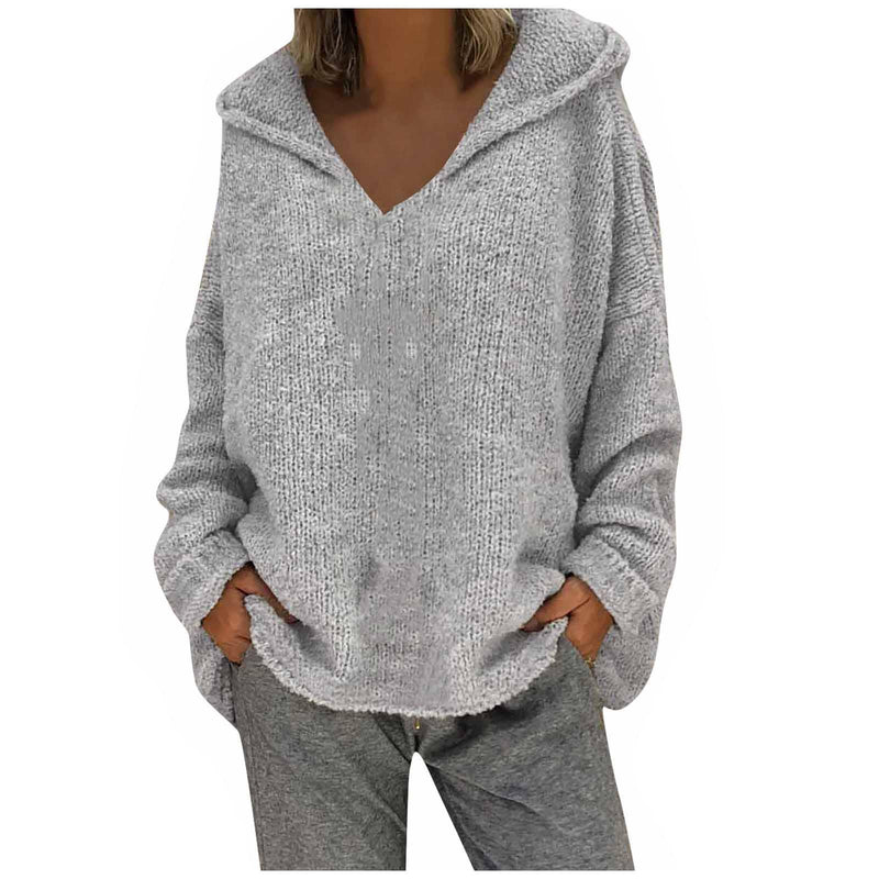the ASPEN - Women's Winter/Autumn Solid Color Long Sleeve Braided Hooded Oversized Knitted Boho Pullover Sweaters